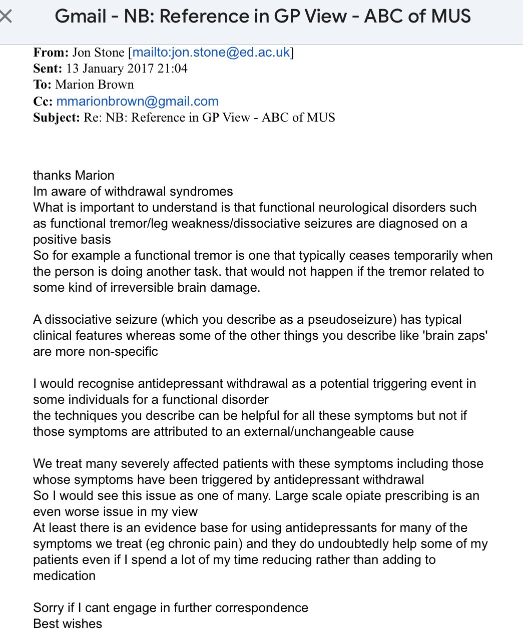 Prof J stone correspondence 1